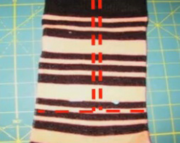 10. Socks showing alternate sewing lines before cutting 10. Socks showing alternate sewing lines before cutting
