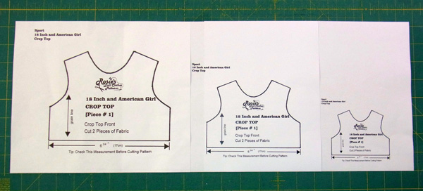 Resizing crop top doll clothes pattern