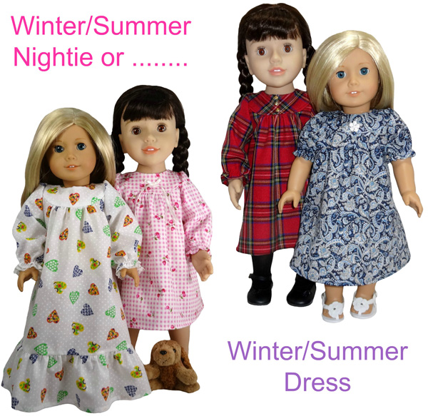 18 Inch American Girl Doll Clothes Patterns Winter Nightie and Summer Dress